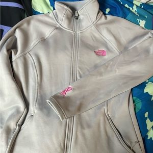 The north face women’s pink ribbon agave full zip Jacket. Light grey. Size Med